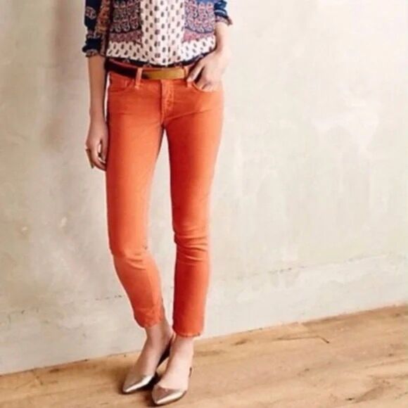 AG Adriano Goldschmied The Stevie Slim Straight Jeans in Orange Corduroy Size 28 - Picture 2 of 15